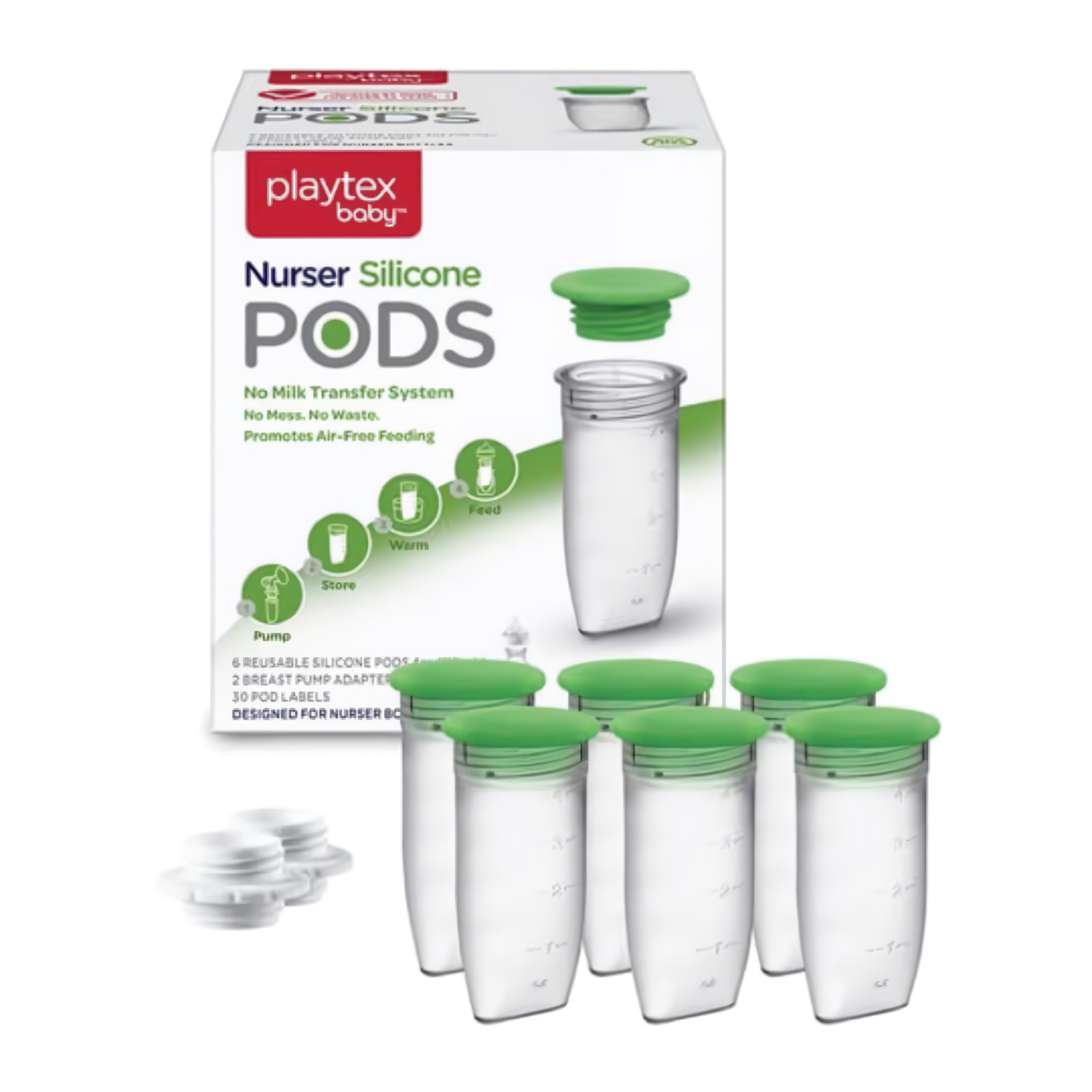 Playtex Baby™ Silikon PODS® Anne Sütü Saklama  Kapları & Nurser Biberon Uyumlu - Doğrudan Sağım ve Saklama, Dondurucu Uyumlu, Anti-Kolik Tasarım, 118 ml, 6lı Paket, 0+ Ay, 2 Adet Pompa Adaptörü ile